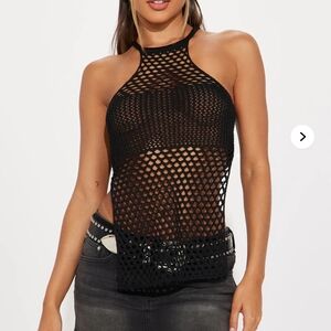 Fashion Nova Black Fishnet Crop Top